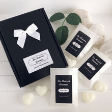 Load image into Gallery viewer, Our sample boxes are the perfect way to try out new scents and find your favourite fragrances. This sample box consists of 12 wax melt hearts in 3 different fragrances, beautifully packaged to make an elegant letterbox gift.